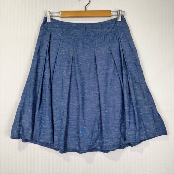 Boden Chambray Blue Pleated A-Line Mini Skirt Women’s Size 6 Regular Minimalist - Picture 1 of 6